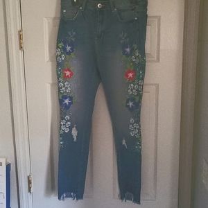 Flower Emloroiderd Jean size 14